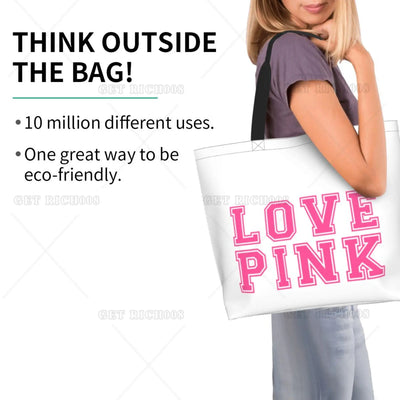 Pink Love Cartoon Women Shoulder Shopping Bag Eco Bag Large Tote Bag Fashion One Size Large Handbag Tote Bags Fashion