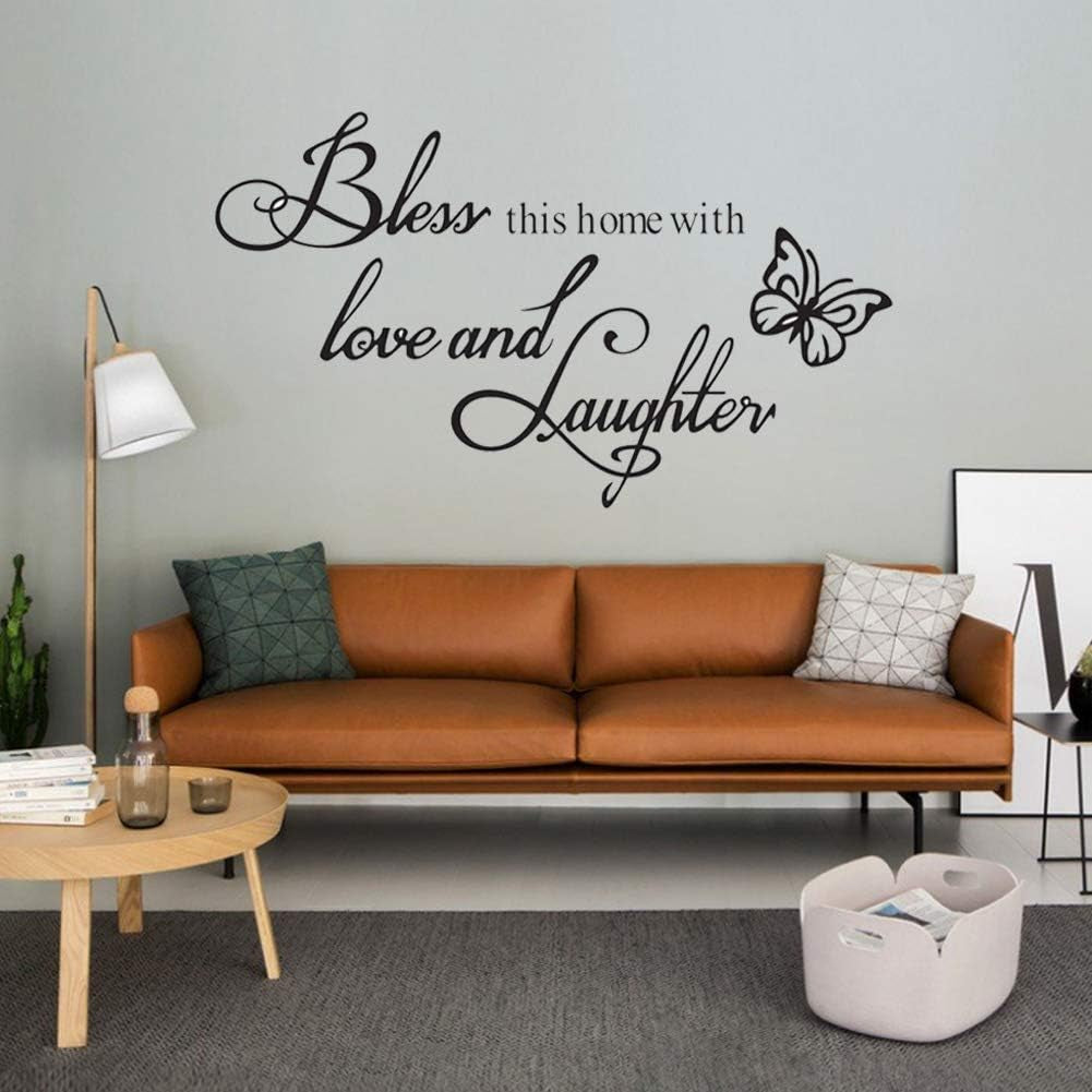 Wall Stickers for Bedroom and Living Room,Warmly for Living Room Quote- Bless This Home with Love and Laughter Art Wall Decal Hiata