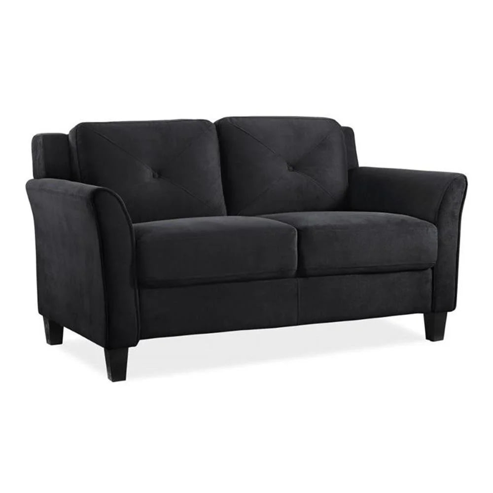 2 Piece Living Room Set with Solid Wood Sofa and Loveseat in Black