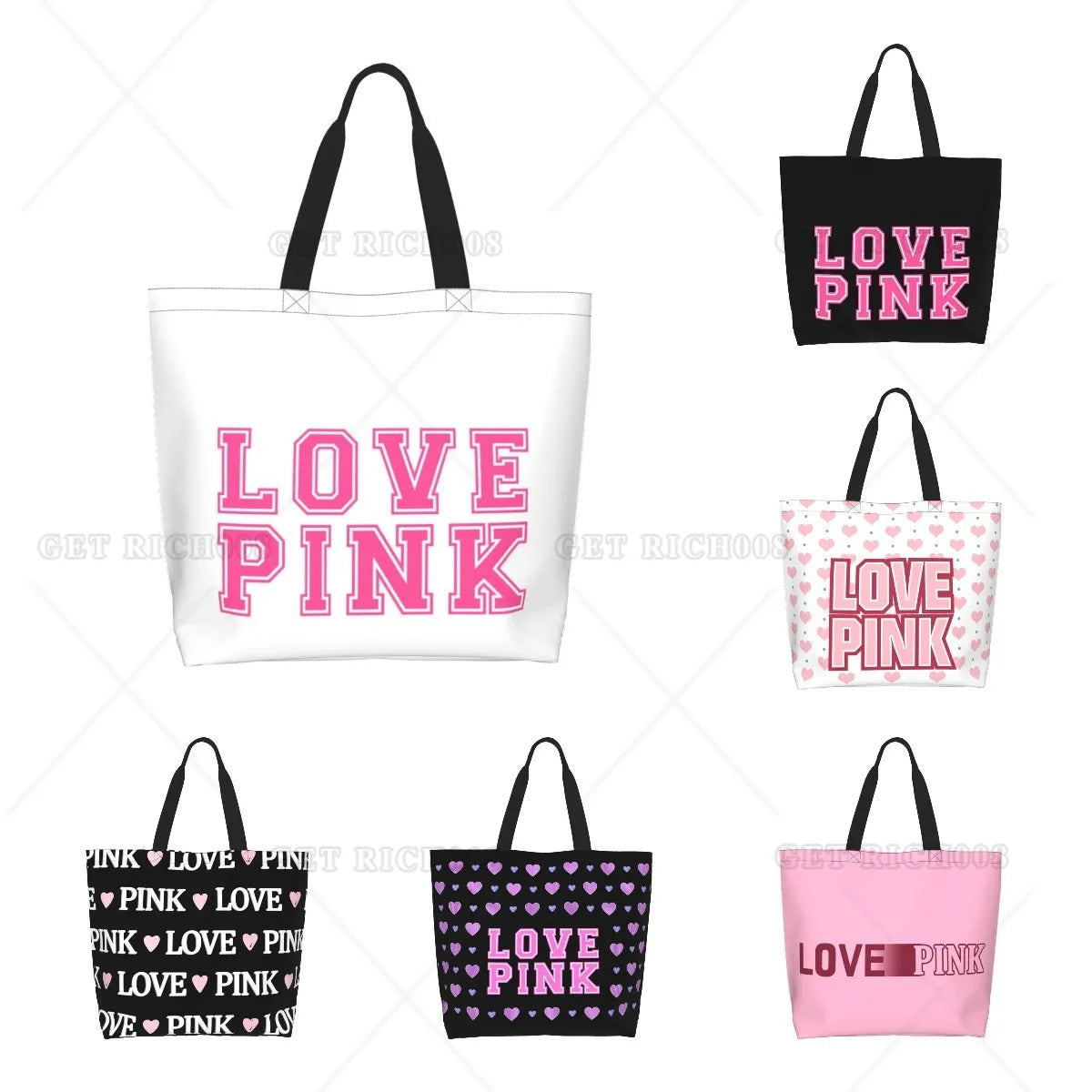Pink Love Cartoon Women Shoulder Shopping Bag Eco Bag Large Tote Bag Fashion One Size Large Handbag Tote Bags Fashion