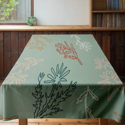 Eco-Friendly Tablecloth Featuring Artistic Floral Design for Dining Tables in Various Sizes Green Leaves Pattern Print on 100% P