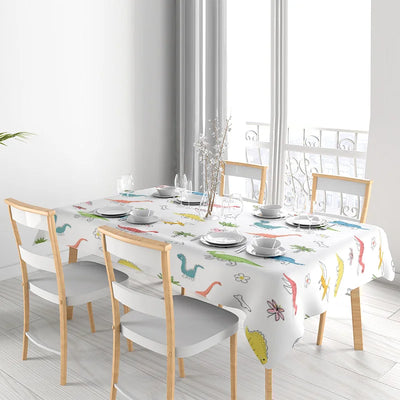 Dinosaur-Themed Tablecloth Made from Eco-Friendly Materials for Kids' Birthday Parties or Daily Use in Kitchen Decor White With