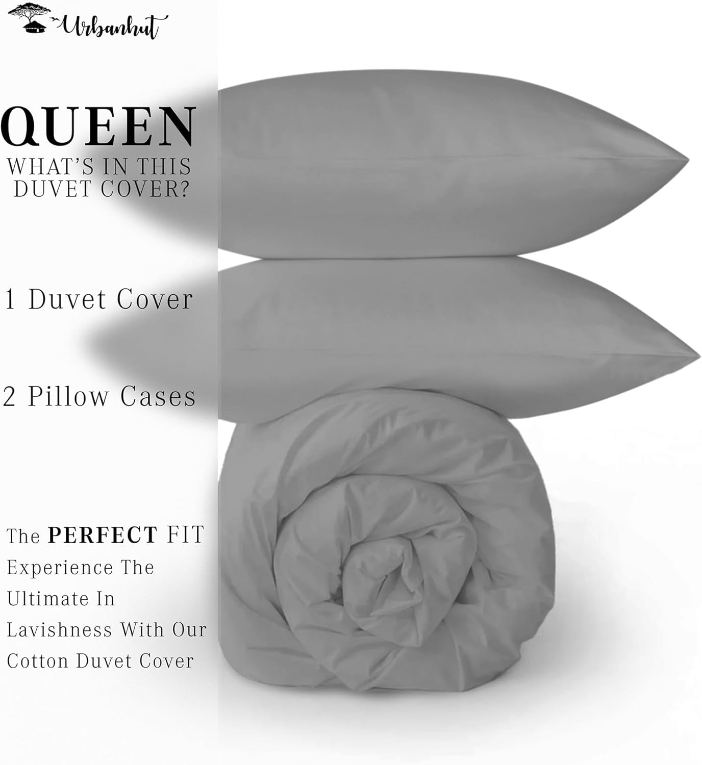 Queen Size Duvet Cover Set (3Pc), 100% Cotton 700 Thread Count, Luxury Sateen Weave Quilt Cover, Soft & Breathable Comforter Cover with Hidden Button Closure and 2 Pillow Cases -Dark Grey