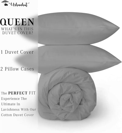 Queen Size Duvet Cover Set (3Pc), 100% Cotton 700 Thread Count, Luxury Sateen Weave Quilt Cover, Soft & Breathable Comforter Cover with Hidden Button Closure and 2 Pillow Cases -Dark Grey