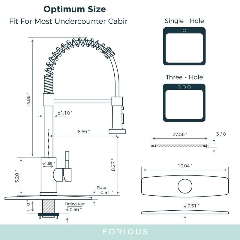 FORIOUS Kitchen Faucet with Pull down Sprayer 2 Modes Single Handle High Arc Stainless Steel Kitchen Sink Faucet for Farmhouse RV Laundry Utility Room