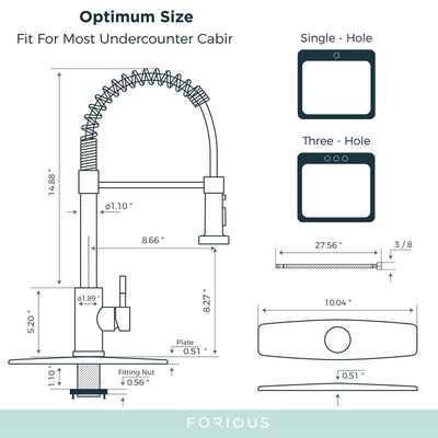 FORIOUS Kitchen Faucet with Pull down Sprayer 2 Modes Single Handle High Arc Stainless Steel Kitchen Sink Faucet for Farmhouse RV Laundry Utility Room