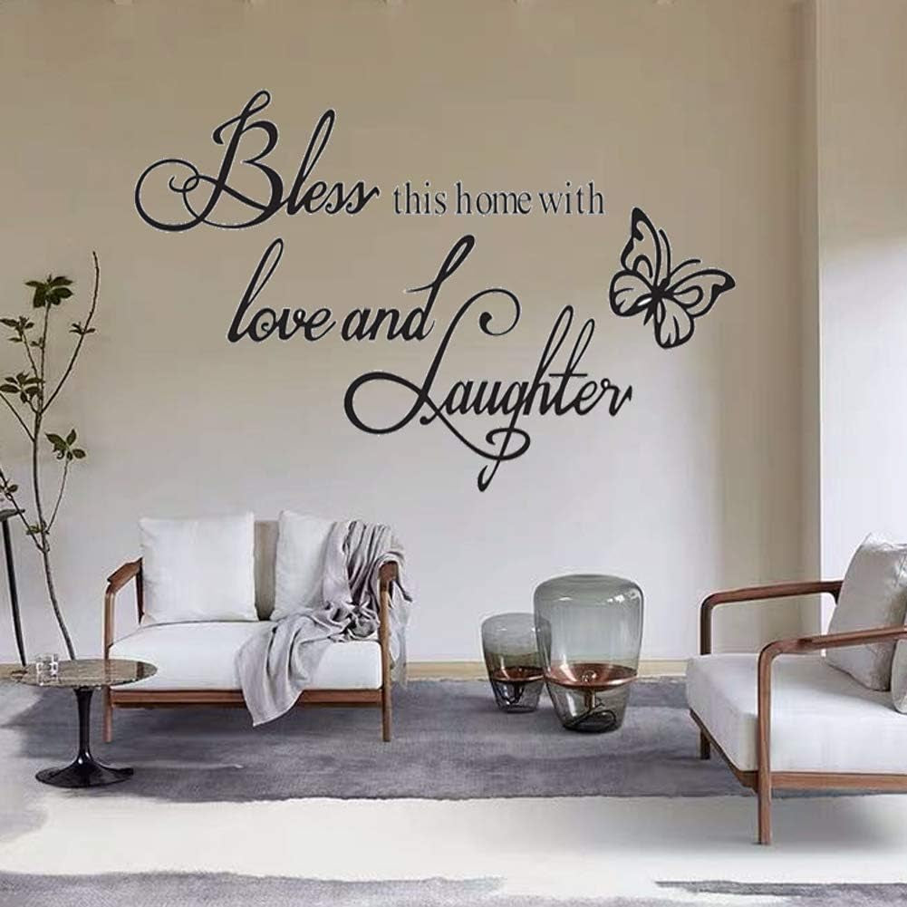 Wall Stickers for Bedroom and Living Room,Warmly for Living Room Quote- Bless This Home with Love and Laughter Art Wall Decal Hiata