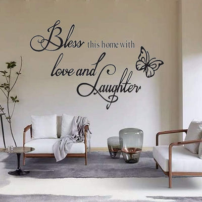 Wall Stickers for Bedroom and Living Room,Warmly for Living Room Quote- Bless This Home with Love and Laughter Art Wall Decal Hiata