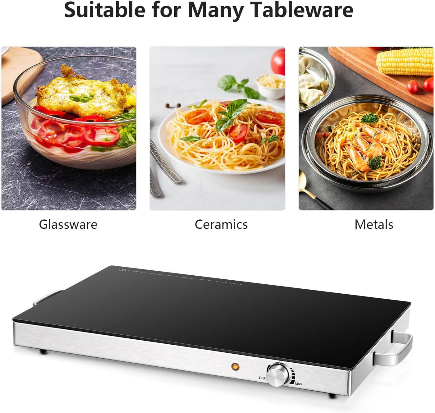 Elevate Your Gatherings with Our Electric Food Warmer – 2 Pack of 22''x15'' Buffet Warmers with Adjustable Temperature Control and Tempered Glass Surface for Perfectly Served Dishes