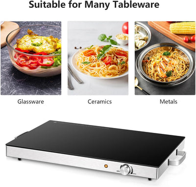Elevate Your Gatherings with Our Electric Food Warmer – 2 Pack of 22''x15'' Buffet Warmers with Adjustable Temperature Control and Tempered Glass Surface for Perfectly Served Dishes
