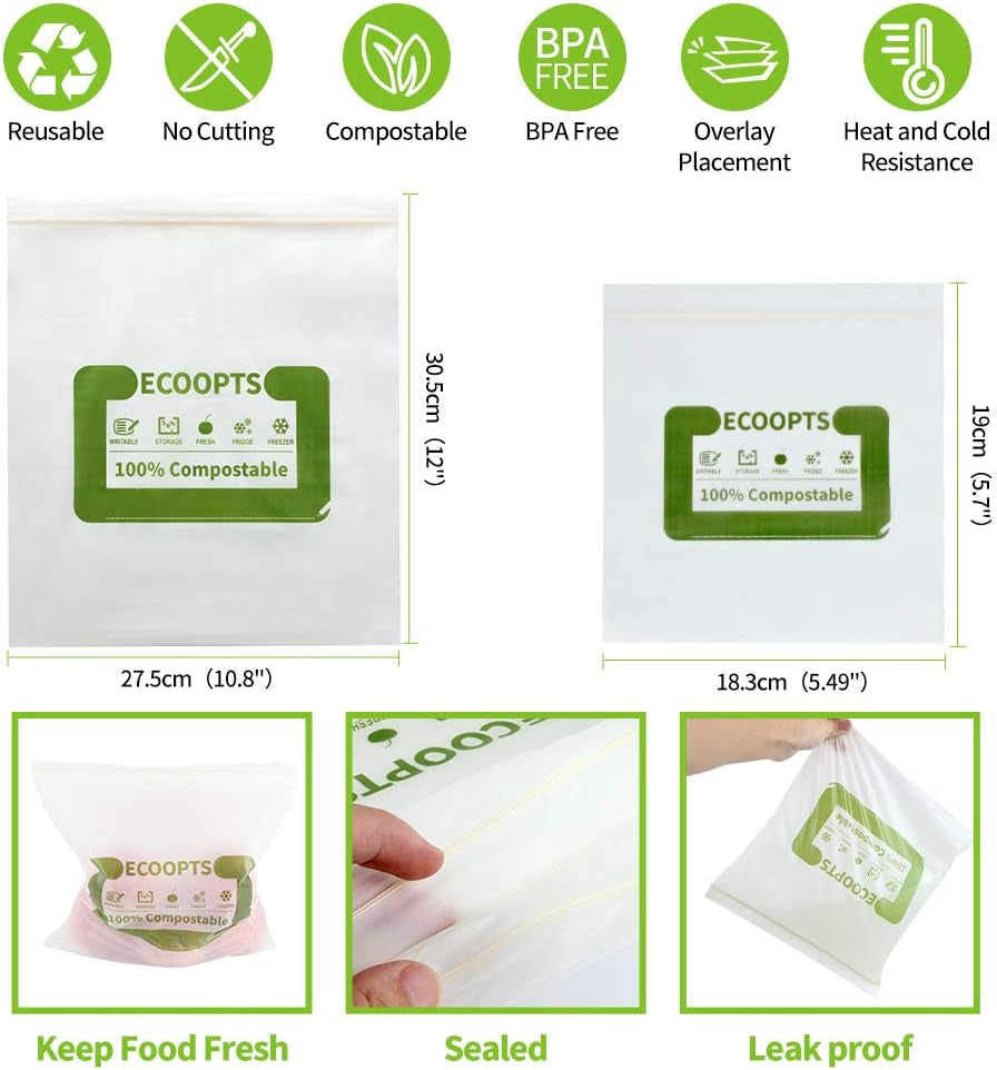 100% Compostable Large Gallon Zip Bag | Eco-Friendly Food Storage Bags | Freezer Bag | Plant-Based Bpa-Free | Seal Well for Fruit,Food and Snack (1, Large)