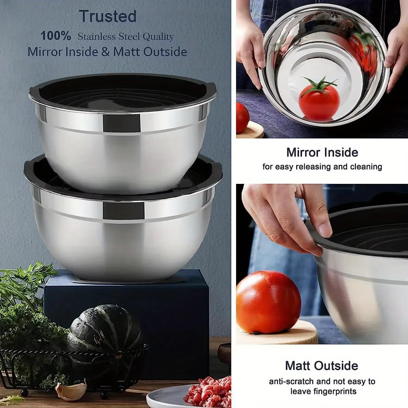 5-Piece Stainless Steel Nesting Mixing Bowl Set - Kitchen Essentials for Baking, Serving,Dishwasher Safe, and Easy to Store