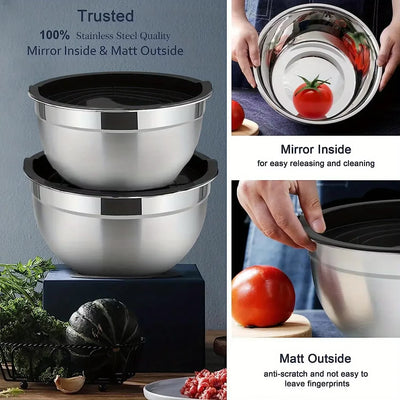 5-Piece Stainless Steel Nesting Mixing Bowl Set - Kitchen Essentials for Baking, Serving,Dishwasher Safe, and Easy to Store
