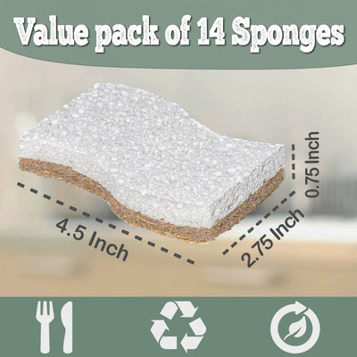 Natural Kitchen Scrub Sponges - Eco-Friendly Plant Based Coconut Sponge - 14 Pack