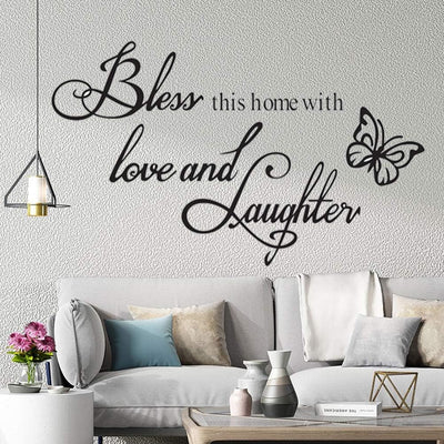 Wall Stickers for Bedroom and Living Room,Warmly for Living Room Quote- Bless This Home with Love and Laughter Art Wall Decal Hiata