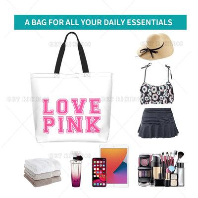 Pink Love Cartoon Women Shoulder Shopping Bag Eco Bag Large Tote Bag Fashion One Size Large Handbag Tote Bags Fashion