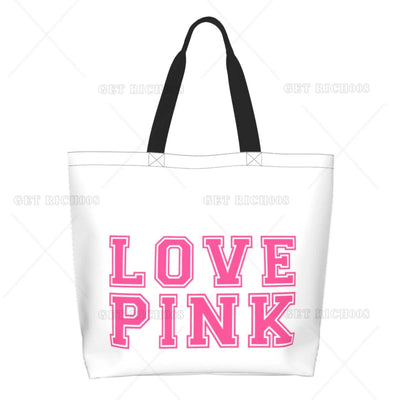 Pink Love Cartoon Women Shoulder Shopping Bag Eco Bag Large Tote Bag Fashion One Size Large Handbag Tote Bags Fashion