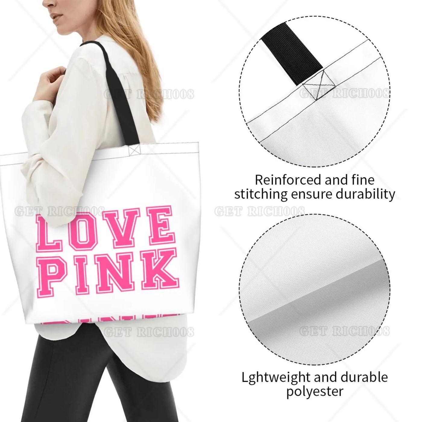 Pink Love Cartoon Women Shoulder Shopping Bag Eco Bag Large Tote Bag Fashion One Size Large Handbag Tote Bags Fashion