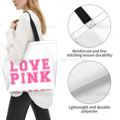 Pink Love Cartoon Women Shoulder Shopping Bag Eco Bag Large Tote Bag Fashion One Size Large Handbag Tote Bags Fashion