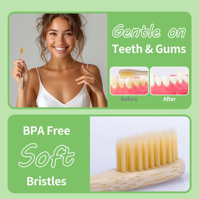 Bamboo Toothbrushes, 12 Pack BPA Free Soft Bristles Toothbrushes with Individually Wrapped, Eco-Friendly, Natural, Compostable Wooden Toothbrushes