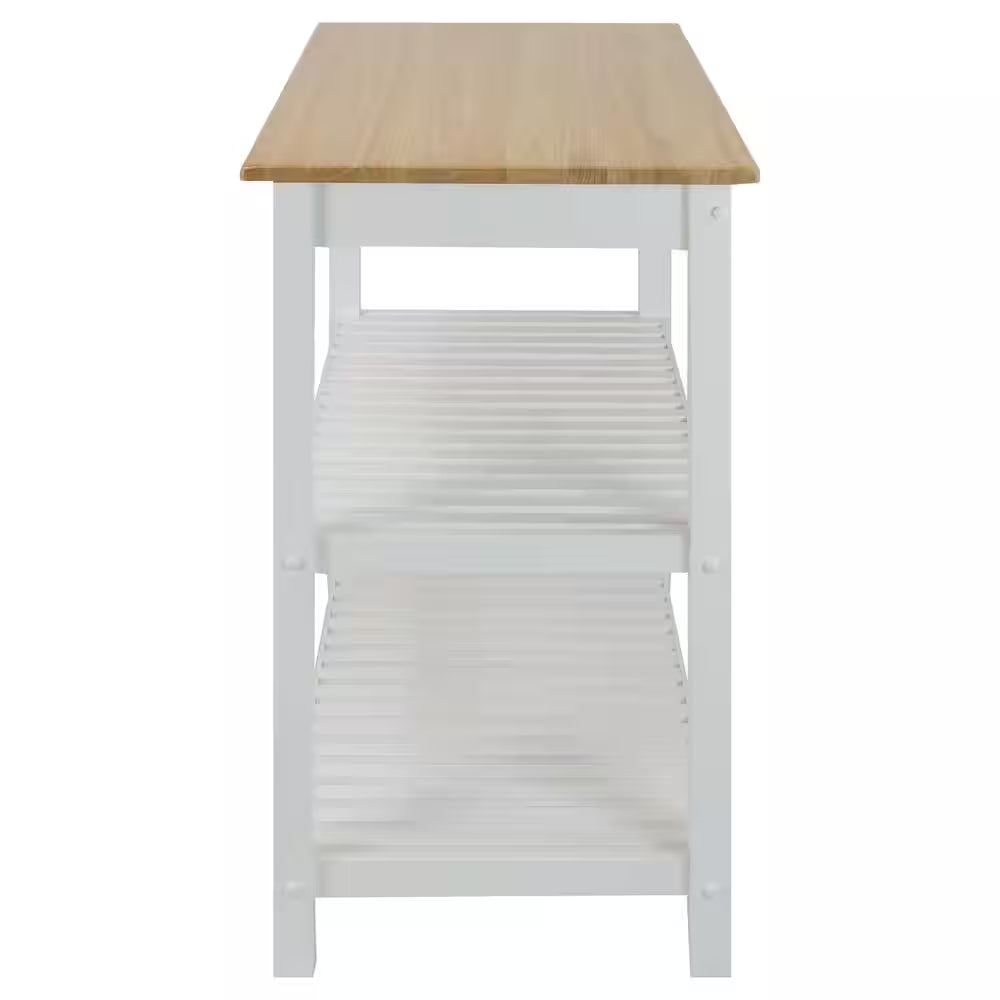Natural White Solid Wood Counter Top 40 In. Kitchen Island Bar Station with Drawer and Shelves