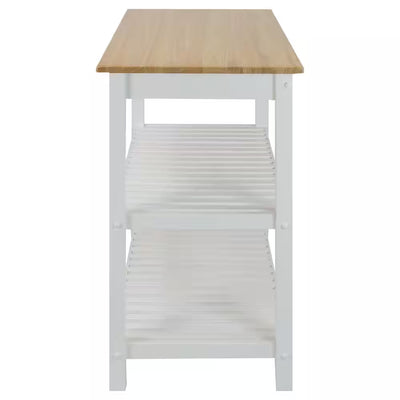 Natural White Solid Wood Counter Top 40 In. Kitchen Island Bar Station with Drawer and Shelves