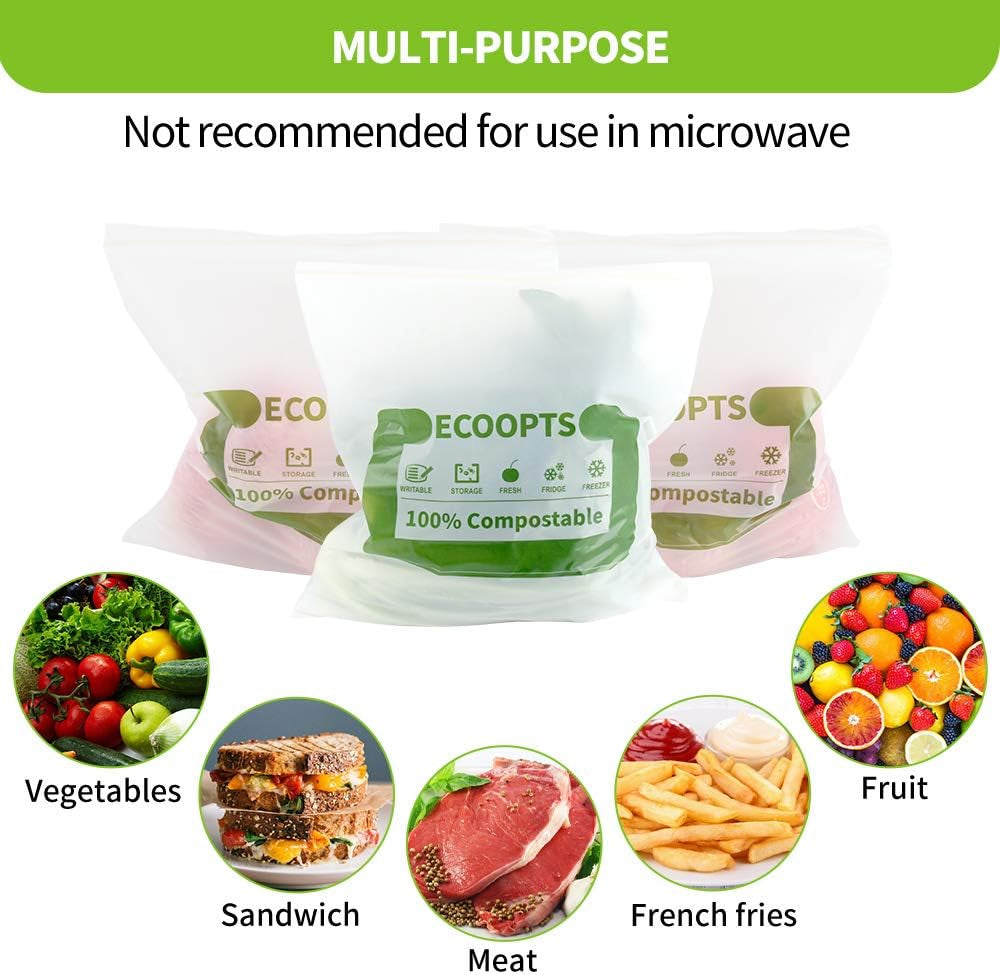 100% Compostable Large Gallon Zip Bag | Eco-Friendly Food Storage Bags | Freezer Bag | Plant-Based Bpa-Free | Seal Well for Fruit,Food and Snack (1, Large)