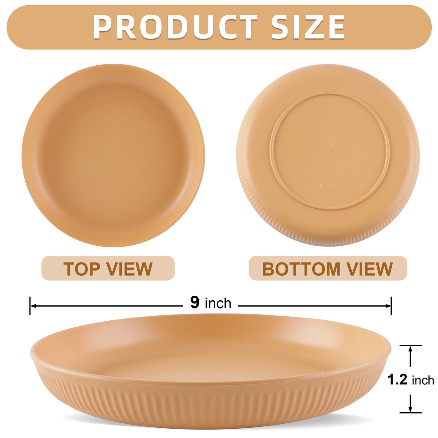 Wheat Straw Plates, 8 Pcs 9 Inch Lightweight Unbreakable Reusable Deep Dinner Plates for Microwave and Dishwasher Safe, Large Plates Set with 4 Colors for Kitchen and Outdoor Picnic