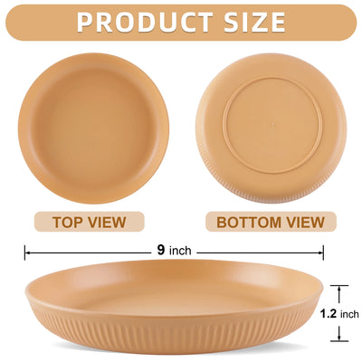 Wheat Straw Plates, 8 Pcs 9 Inch Lightweight Unbreakable Reusable Deep Dinner Plates for Microwave and Dishwasher Safe, Large Plates Set with 4 Colors for Kitchen and Outdoor Picnic