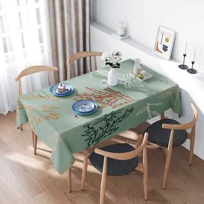 Eco-Friendly Tablecloth Featuring Artistic Floral Design for Dining Tables in Various Sizes Green Leaves Pattern Print on 100% P