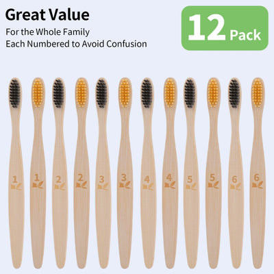 Bamboo Toothbrushes, 12 Pack BPA Free Soft Bristles Toothbrushes with Individually Wrapped, Eco-Friendly, Natural, Compostable Wooden Toothbrushes