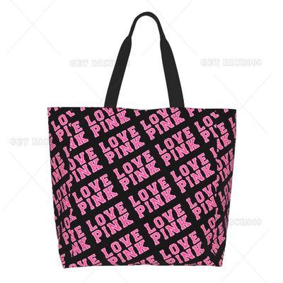 Pink Love Cartoon Women Shoulder Shopping Bag Eco Bag Large Tote Bag Fashion One Size Large Handbag Tote Bags Fashion
