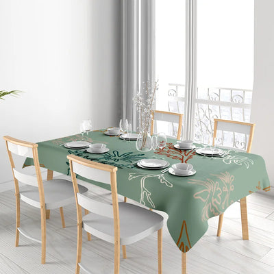 Eco-Friendly Tablecloth Featuring Artistic Floral Design for Dining Tables in Various Sizes Green Leaves Pattern Print on 100% P