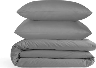 Queen Size Duvet Cover Set (3Pc), 100% Cotton 700 Thread Count, Luxury Sateen Weave Quilt Cover, Soft & Breathable Comforter Cover with Hidden Button Closure and 2 Pillow Cases -Dark Grey