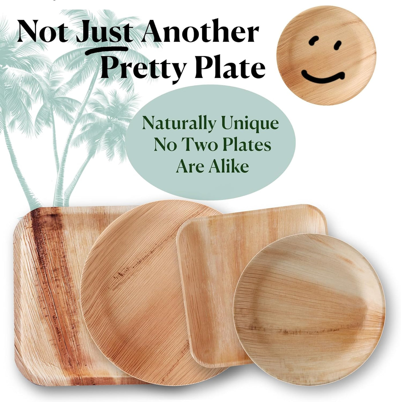 Disposable Palm Leaf Plates - 50 Pack - 10 Inch round - Compostable & Biodegradable - Heavy Duty, Eco-Friendly, Microwave Safe - like Bamboo Plates - Perfect for Events & Parties