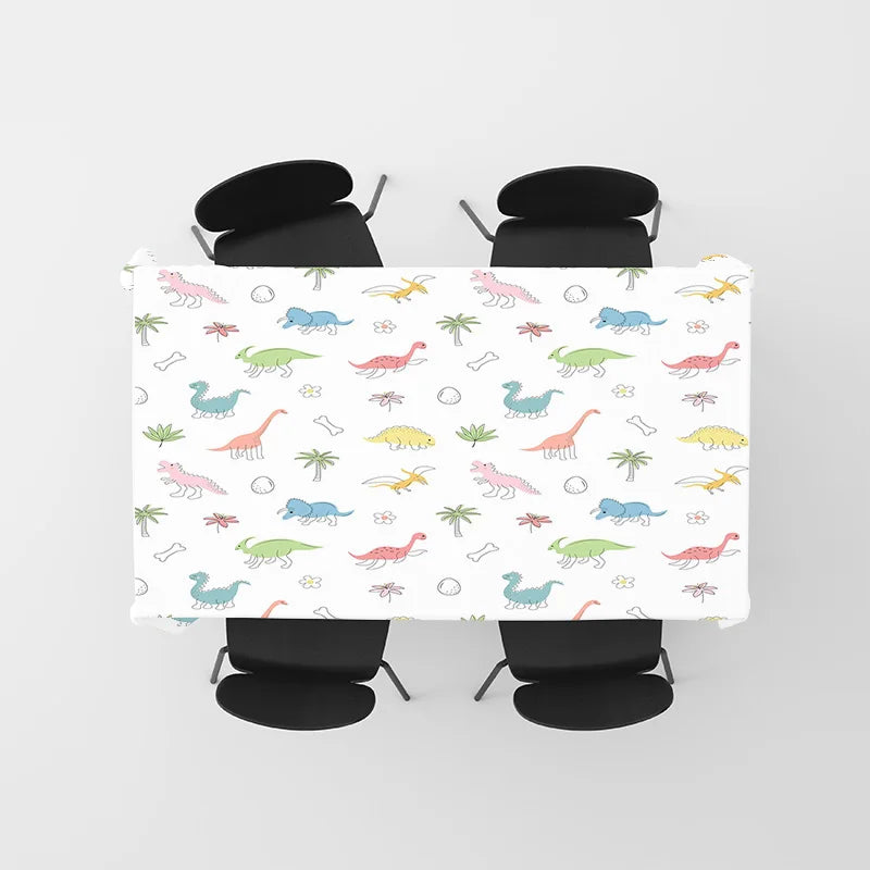 Dinosaur-Themed Tablecloth Made from Eco-Friendly Materials for Kids' Birthday Parties or Daily Use in Kitchen Decor White With