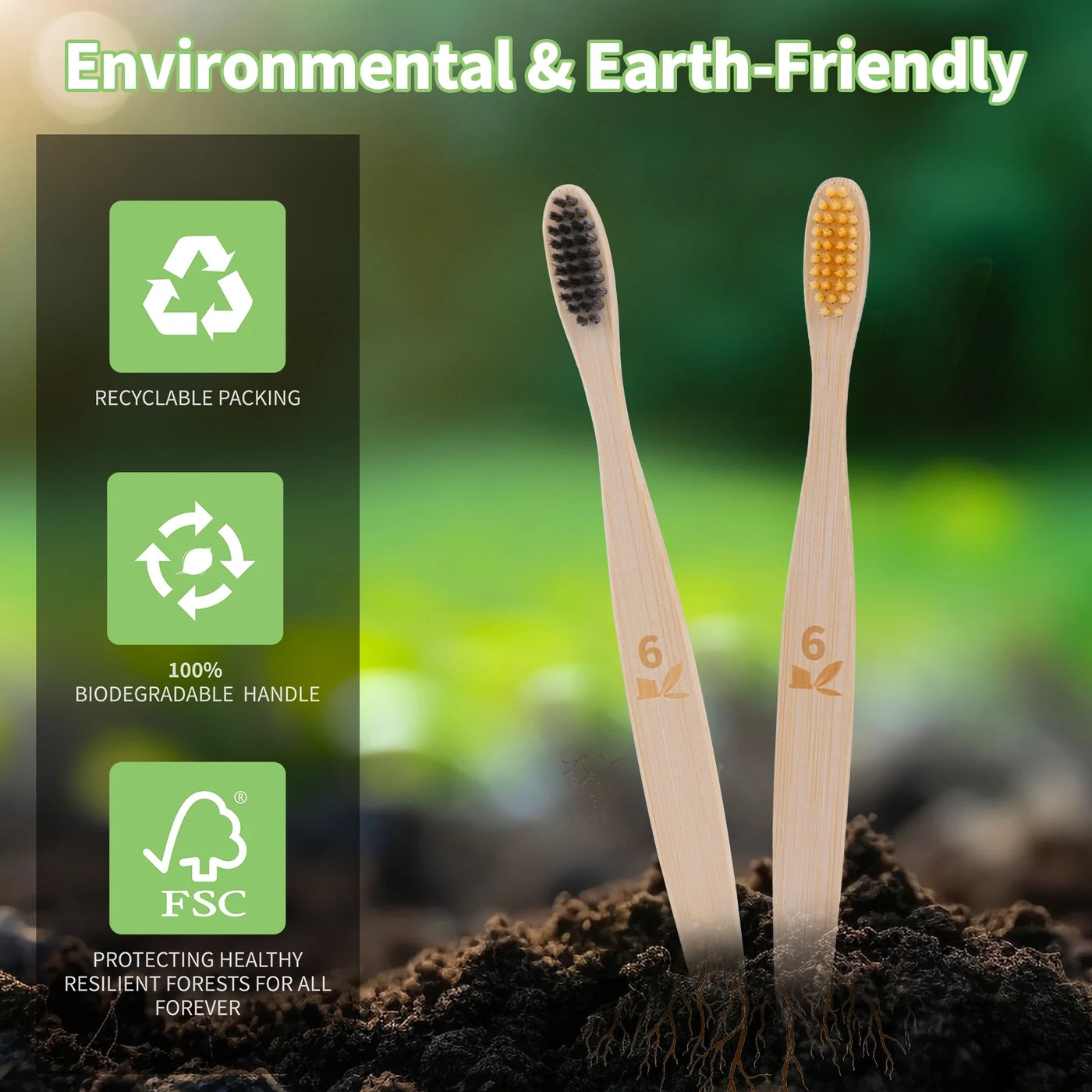 Bamboo Toothbrushes, 12 Pack BPA Free Soft Bristles Toothbrushes with Individually Wrapped, Eco-Friendly, Natural, Compostable Wooden Toothbrushes