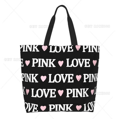Pink Love Cartoon Women Shoulder Shopping Bag Eco Bag Large Tote Bag Fashion One Size Large Handbag Tote Bags Fashion
