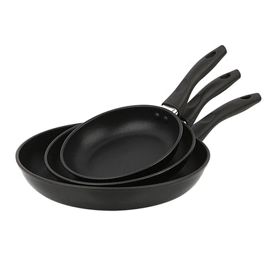 (4 Pack)  3-Piece Non-Stick Aluminum Skillet Set, Black