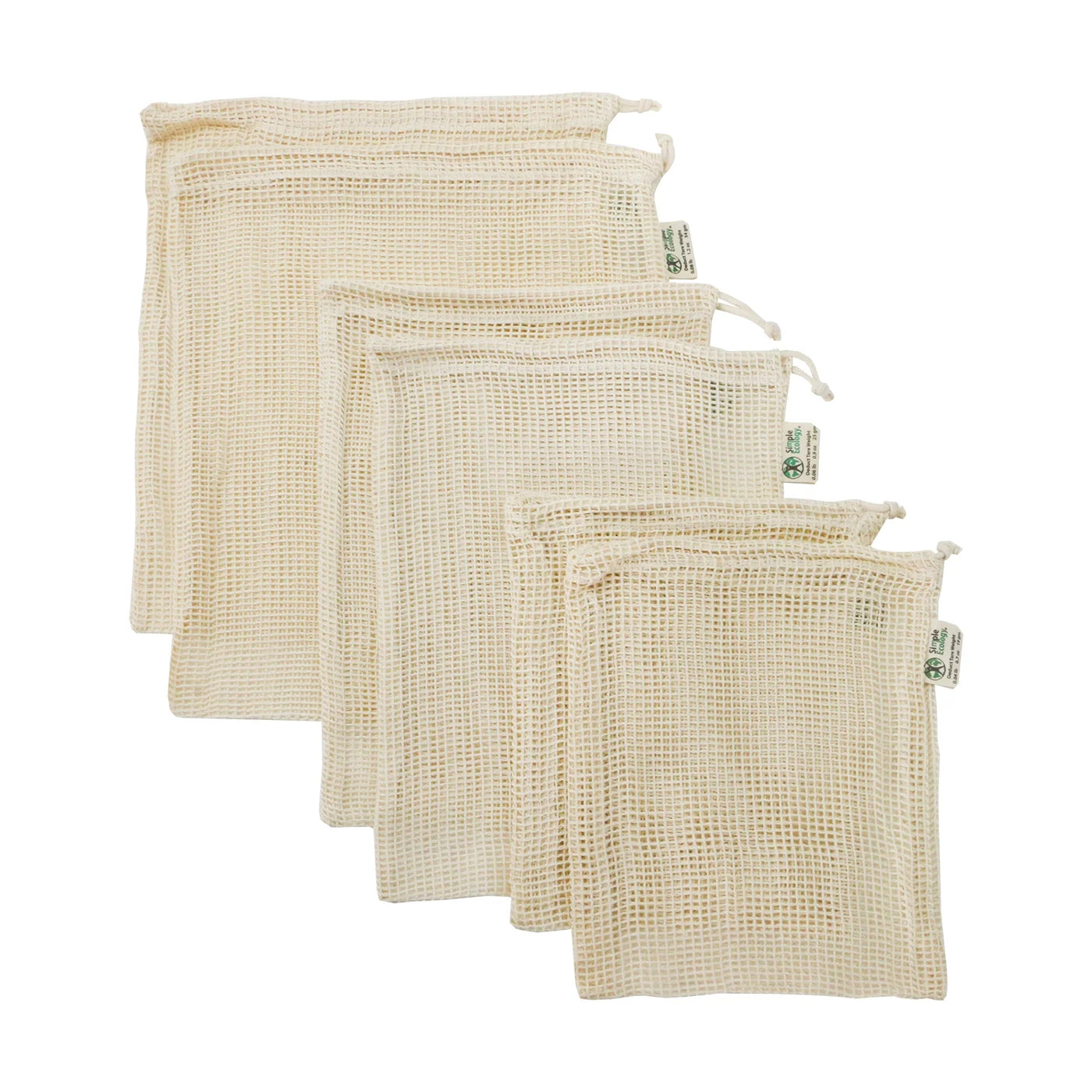 Reusable Eco Bags, Organic Cotton Mesh, Set of 6-Piece, Natural