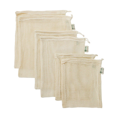 Reusable Eco Bags, Organic Cotton Mesh, Set of 6-Piece, Natural