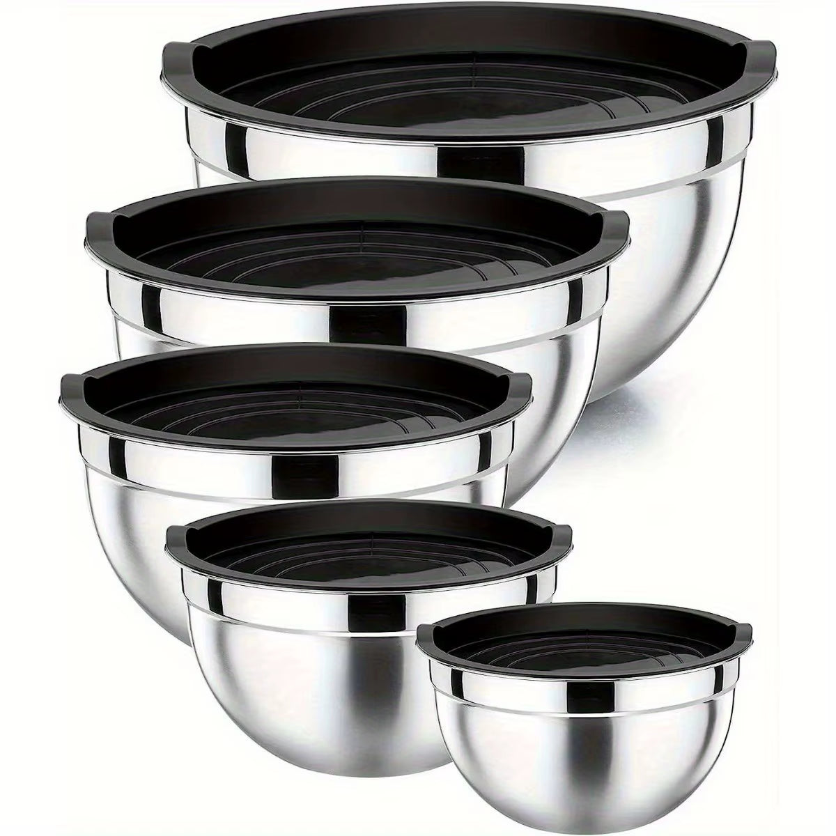 5-Piece Stainless Steel Nesting Mixing Bowl Set - Kitchen Essentials for Baking, Serving,Dishwasher Safe, and Easy to Store
