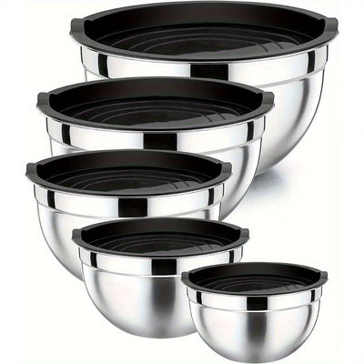 5-Piece Stainless Steel Nesting Mixing Bowl Set - Kitchen Essentials for Baking, Serving,Dishwasher Safe, and Easy to Store