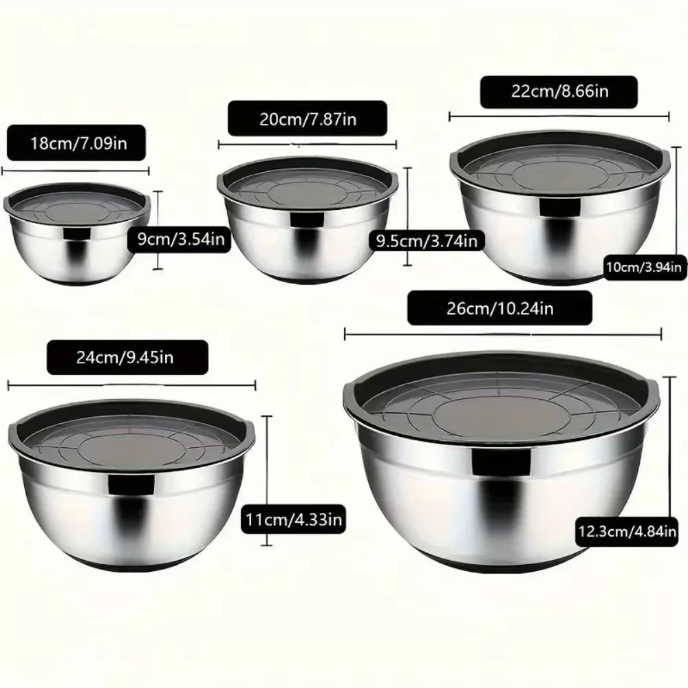 5-Piece Stainless Steel Nesting Mixing Bowl Set - Kitchen Essentials for Baking, Serving,Dishwasher Safe, and Easy to Store