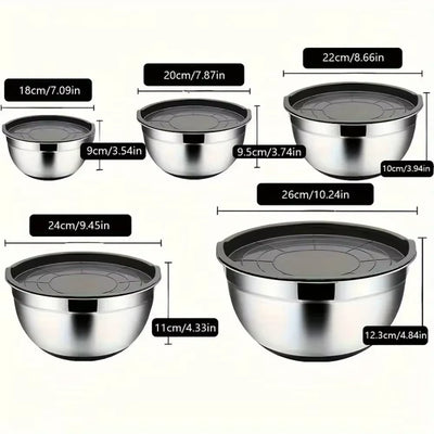 5-Piece Stainless Steel Nesting Mixing Bowl Set - Kitchen Essentials for Baking, Serving,Dishwasher Safe, and Easy to Store