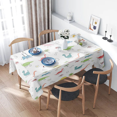Dinosaur-Themed Tablecloth Made from Eco-Friendly Materials for Kids' Birthday Parties or Daily Use in Kitchen Decor White With