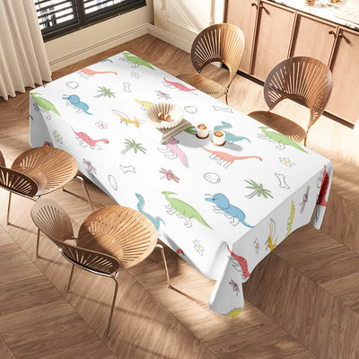 Dinosaur-Themed Tablecloth Made from Eco-Friendly Materials for Kids' Birthday Parties or Daily Use in Kitchen Decor White With