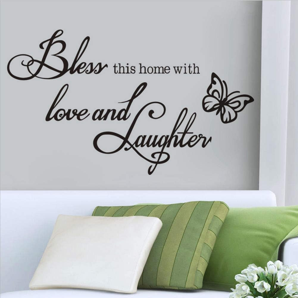 Wall Stickers for Bedroom and Living Room,Warmly for Living Room Quote- Bless This Home with Love and Laughter Art Wall Decal Hiata