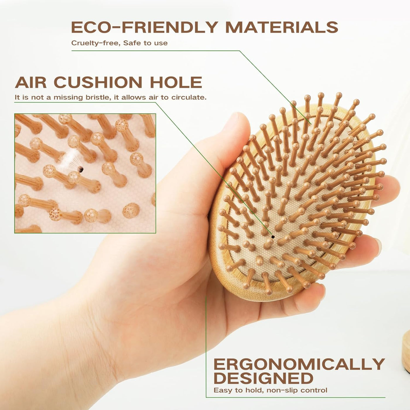 Natural Bamboo Hair Brush(No Handle), Massaging Scalp, Detangling Brush for Women, Men &Kids, Eco-Friendly Natural Wooden for All Hair Types
