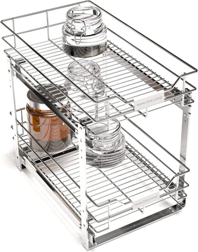 Pull Out Kitchen Cabinet Organizer with Two Tiers of Storage, 11” W X 20” D